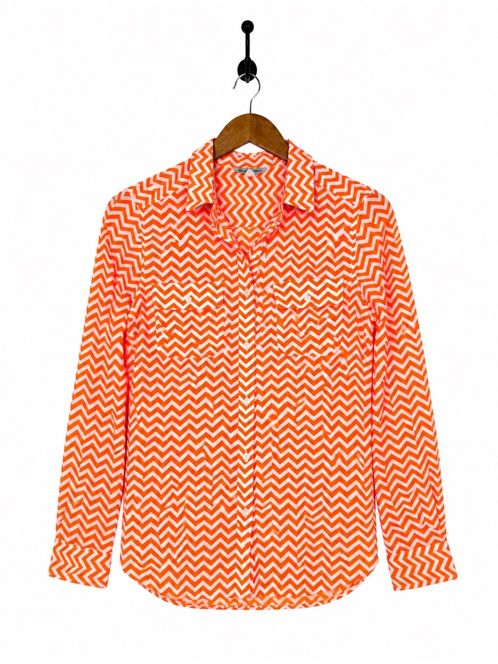 American Eagle Outfitters Neon Orange Chevron Button Front Blouse Women’s Small